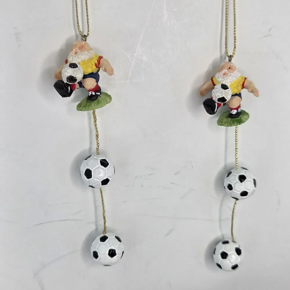 Soccer Santa Christmas Ornaments Soccer Balls Set of 2 Hanging Resin Figurines